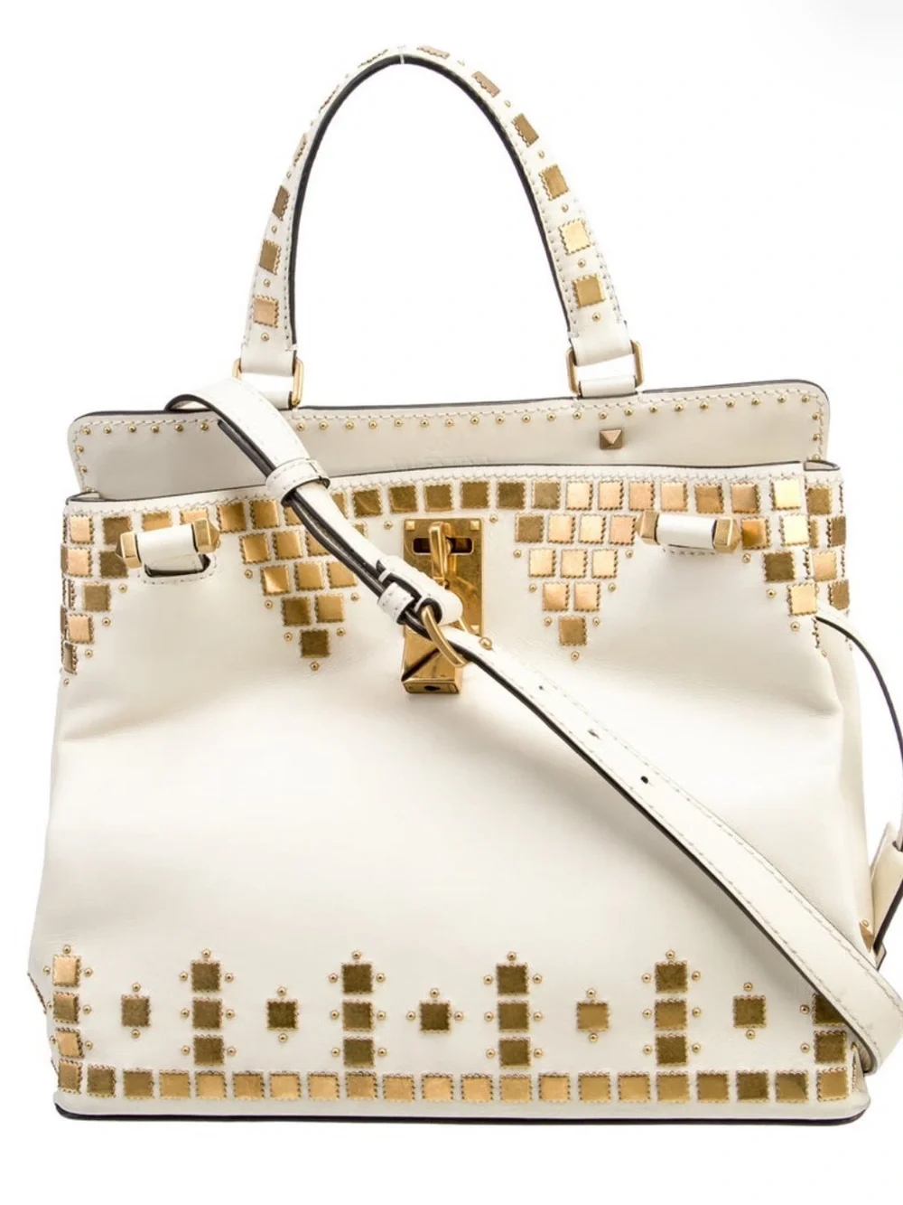 Valentino limited edition joy lock Cream Leather rockstud Gold Tile Detail bag